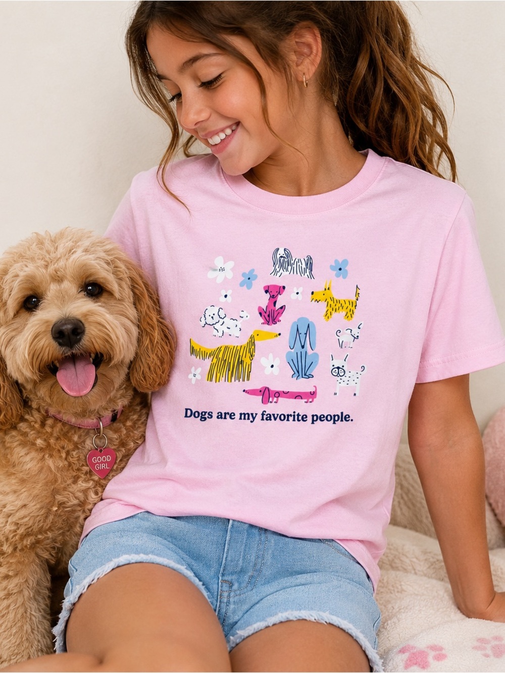 Epic Threads Pink Dogs Are My Favorite People Graphic Tee Kids L Puppy Shirt